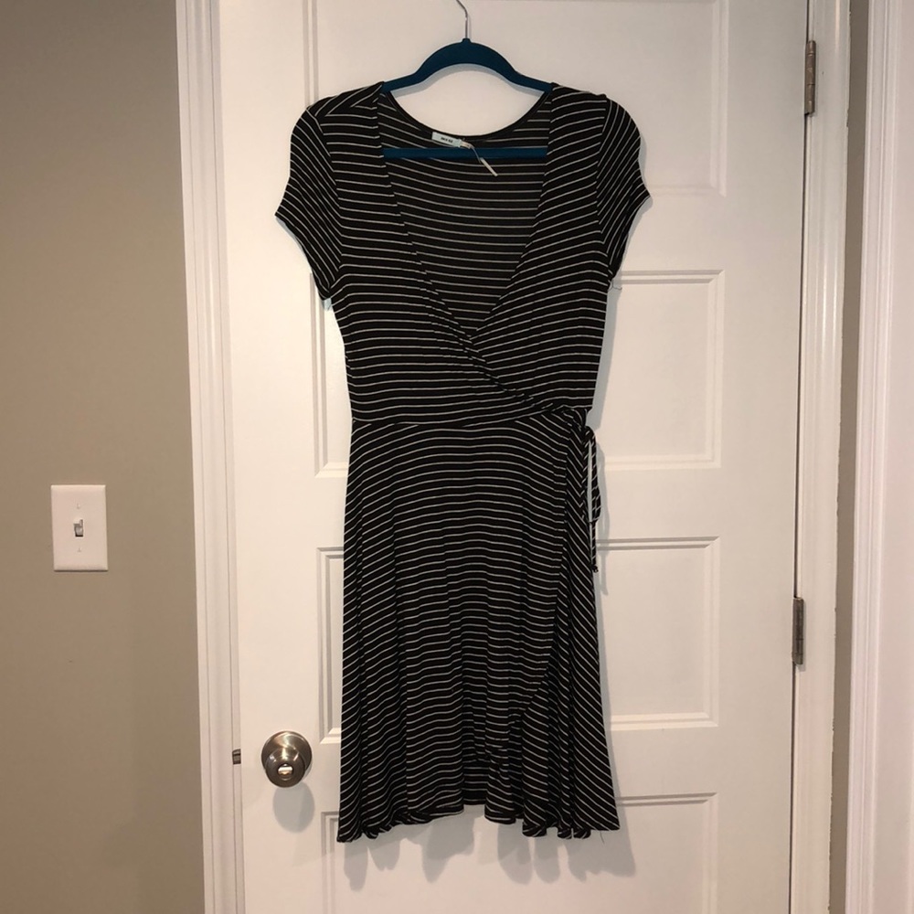 Black and white striped wrap dress